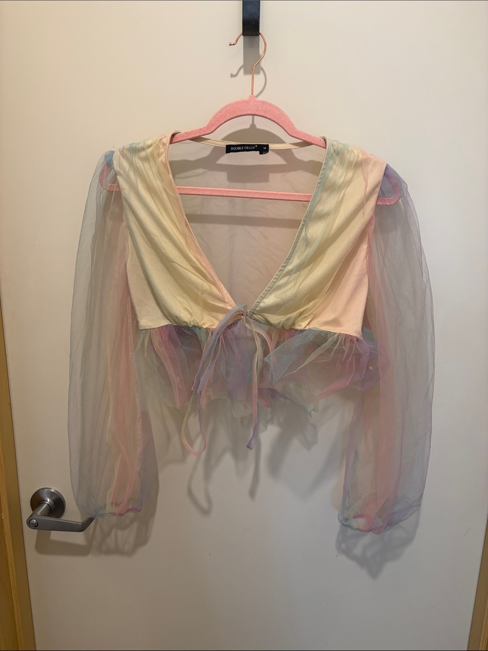 Pastel Sheer Tie-Front Crop Top